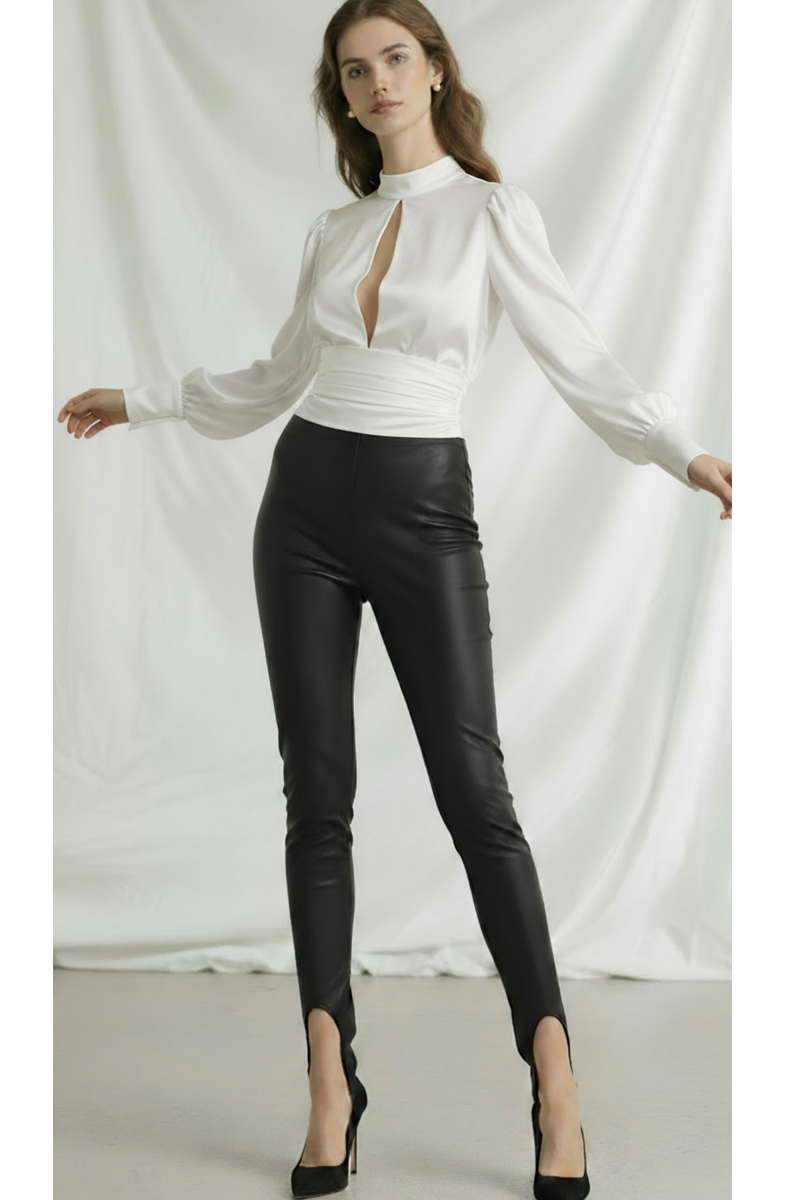 Colanți modelatori din piele imblaniti cu talie înaltă și bareta Stirrup "Valerie"