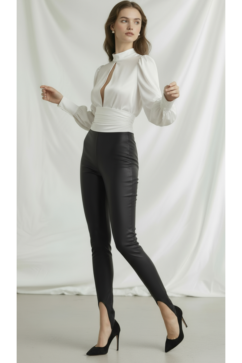 Colanți modelatori din piele imblaniti cu talie înaltă și bareta Stirrup "Valerie"