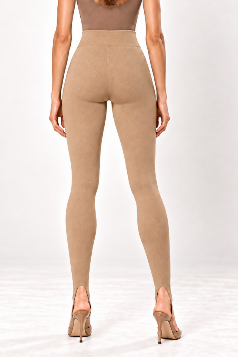 Colanti din bumbac cu talie inalta si decupaj Stirrup "Valerie" Sugar Couture - Beige