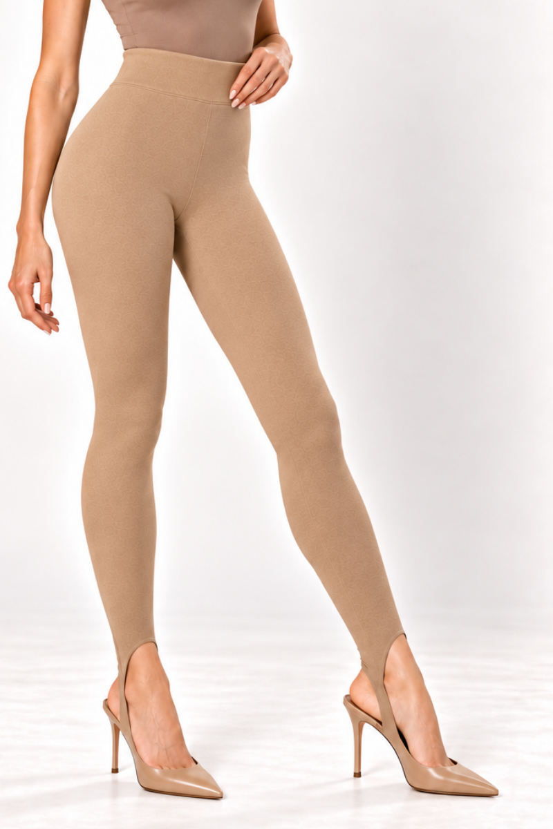 Colanti din bumbac cu talie inalta si decupaj Stirrup "Valerie" Sugar Couture - Beige