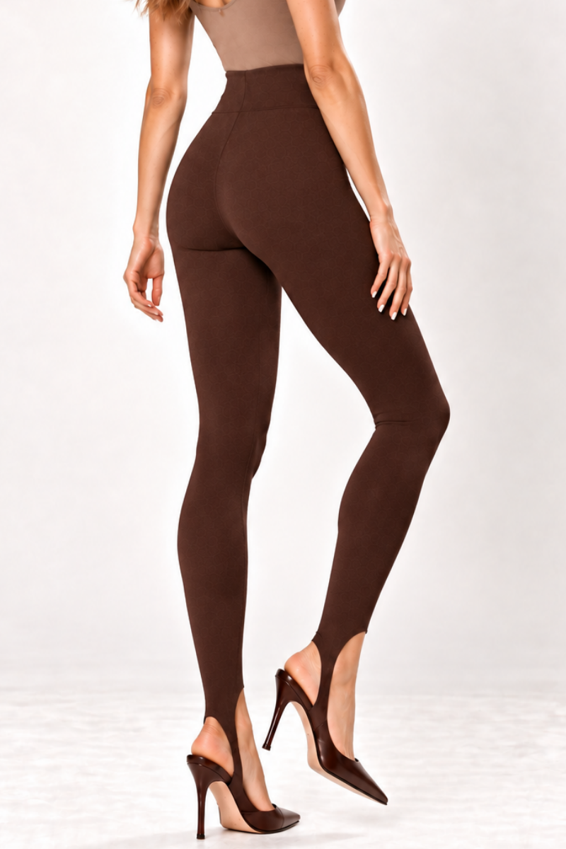 Colanti din bumbac cu talie inalta si decupaj Stirrup "Valerie" Sugar Couture - Dark Brown