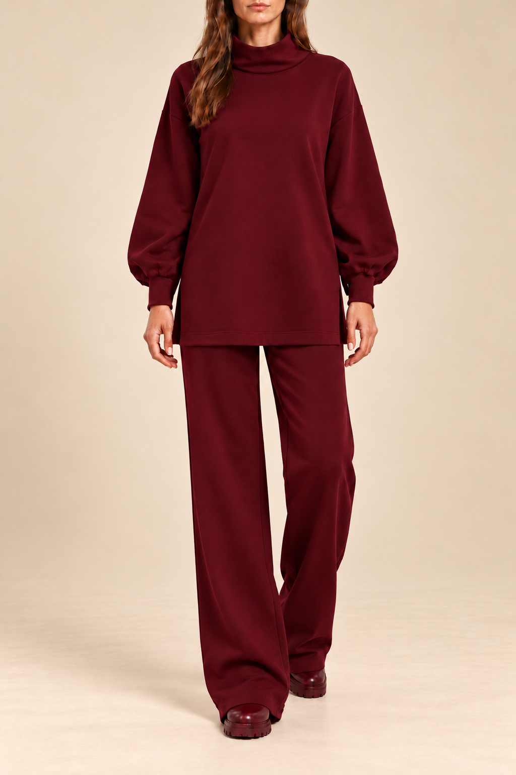 Compleu damă "Sofia" din bumbac bluză și pantaloni drepti - Burgundy