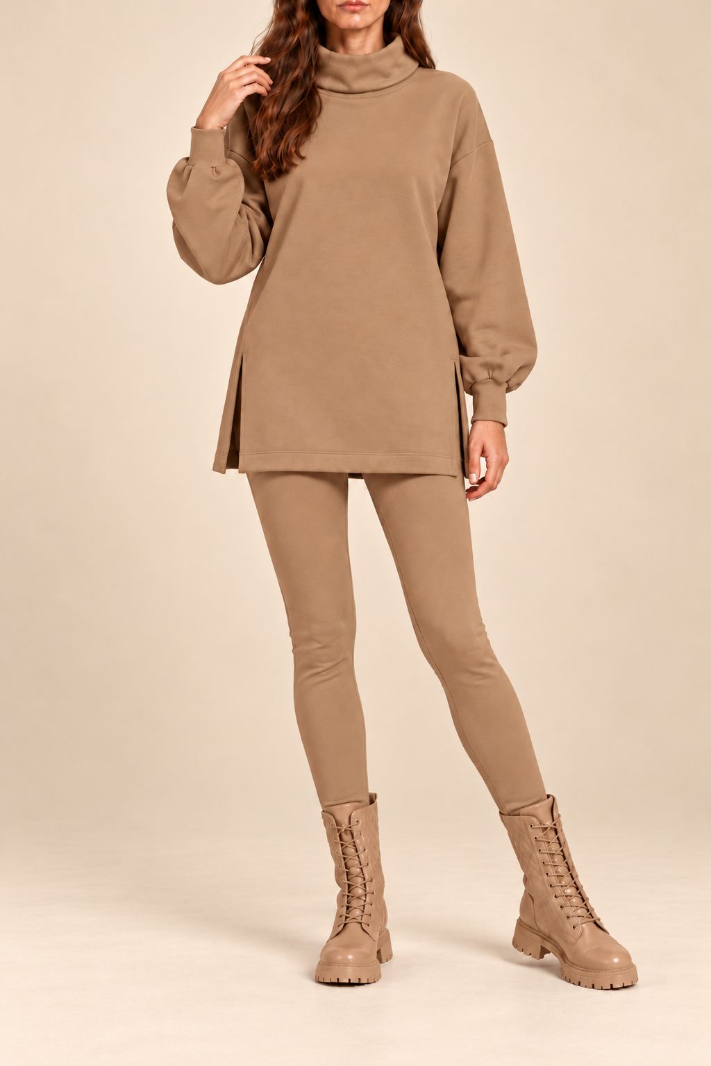 Compleu damă "Sofia" din bumbac bluză și colanți - Beige