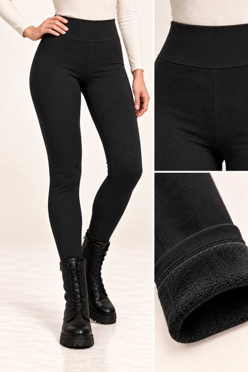 Colanti termici flausati din bumbac cu talie inalta "Michaela"  Sugar Couture - Negru