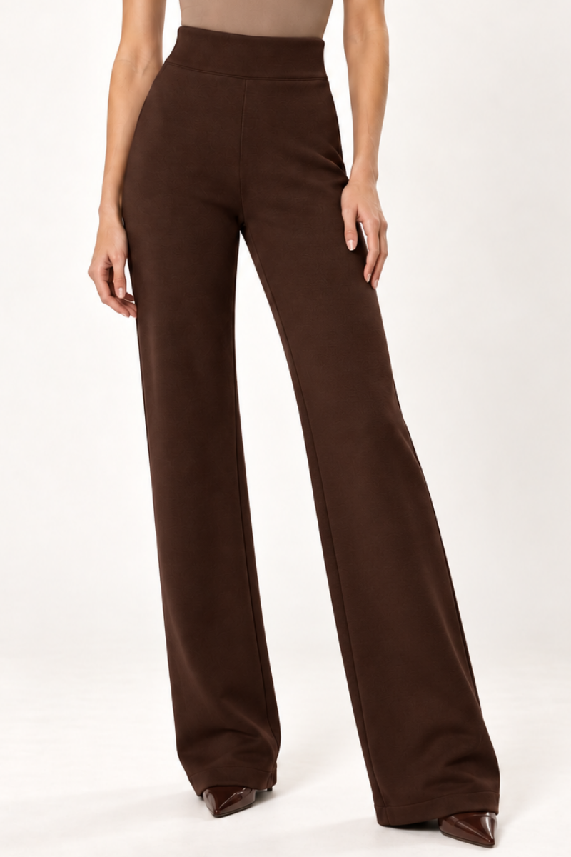 Pantaloni din bumbac cu talie inalta si croiala dreapta "Michaela" Sugar Couture - Dark Brown