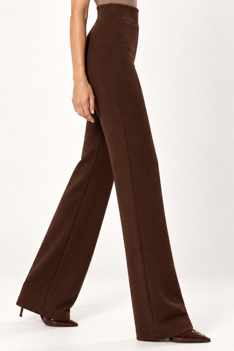 Pantaloni din bumbac cu talie inalta si croiala dreapta "Michaela" Sugar Couture - Dark Brown