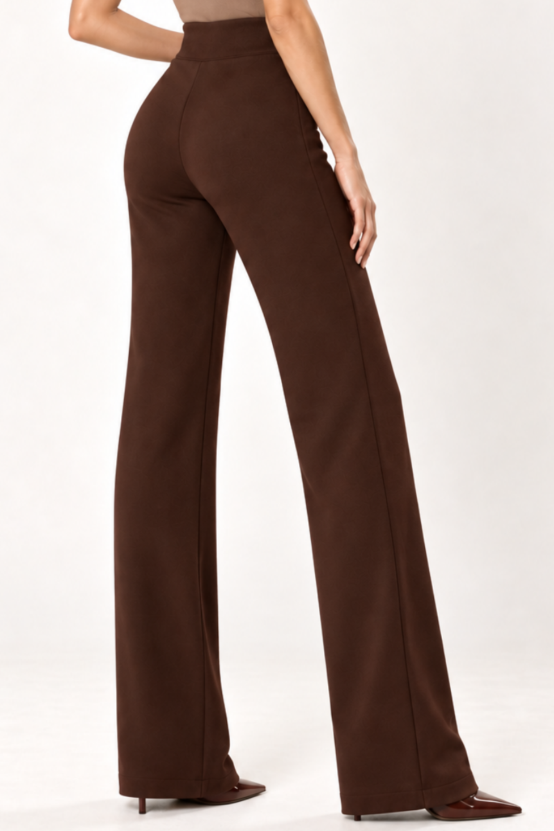 Pantaloni din bumbac cu talie inalta si croiala dreapta "Michaela" Sugar Couture - Dark Brown