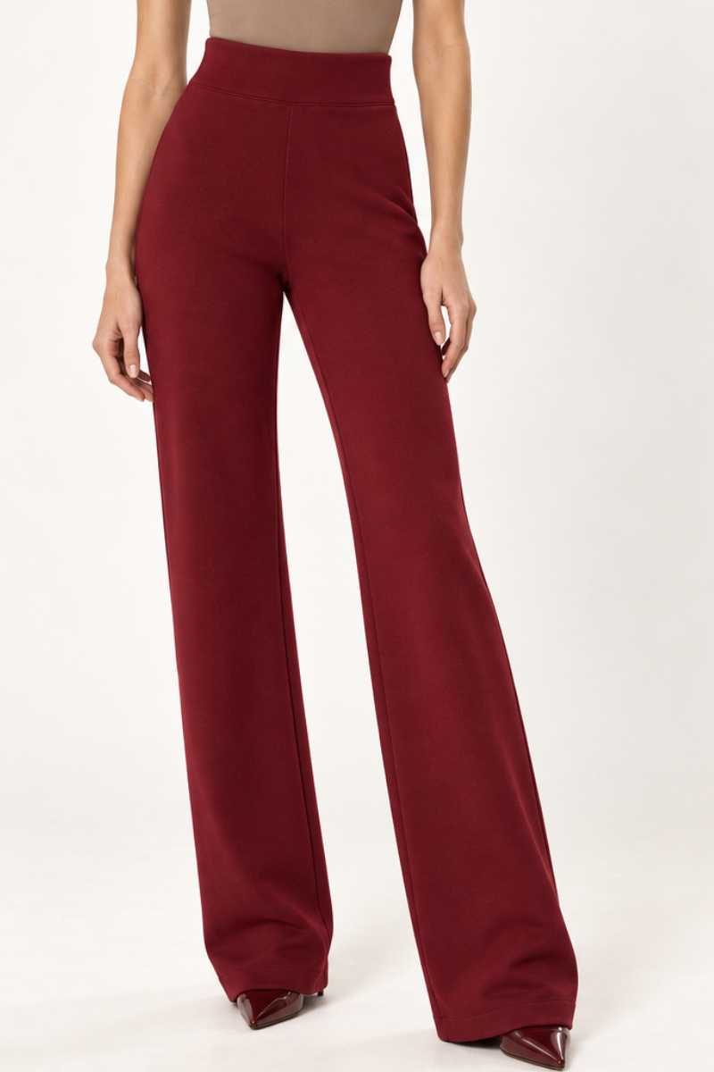 Pantaloni din bumbac cu talie inalta si croiala dreapta "Michaela" Sugar Couture - Burgundy