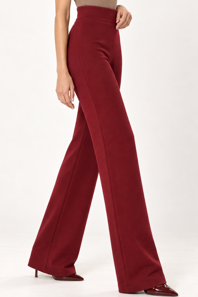 Pantaloni din bumbac cu talie inalta si croiala dreapta "Michaela" Sugar Couture - Burgundy