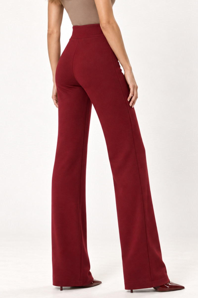 Pantaloni din bumbac cu talie inalta si croiala dreapta "Michaela" Sugar Couture - Burgundy