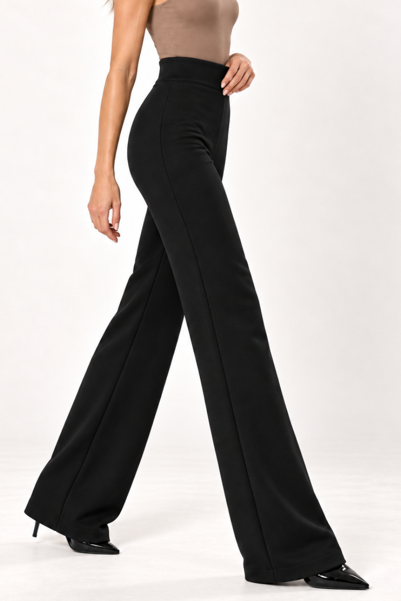 Pantaloni din bumbac cu talie inalta si croiala dreapta "Michaela" Sugar Couture - Negru