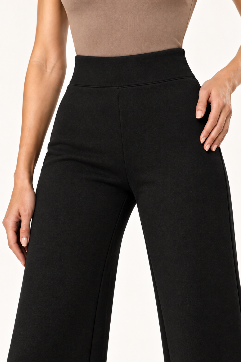 Pantaloni din bumbac cu talie inalta si croiala dreapta "Michaela" Sugar Couture - Negru
