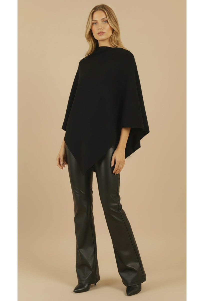 Poncho multifunctional din Lana "Grace" - NEGRU