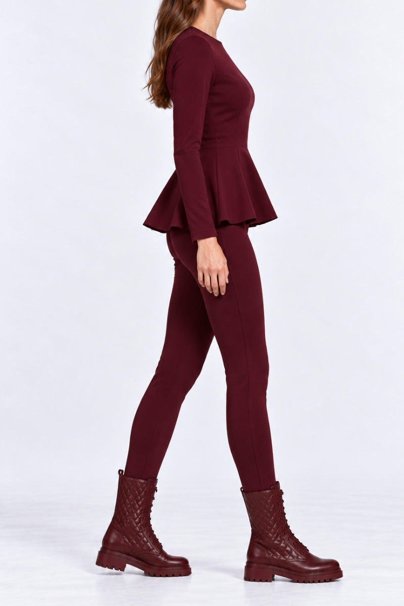 Compleu damă "Muse" din bumbac bluză cu fermoar și colanți - Burgundy