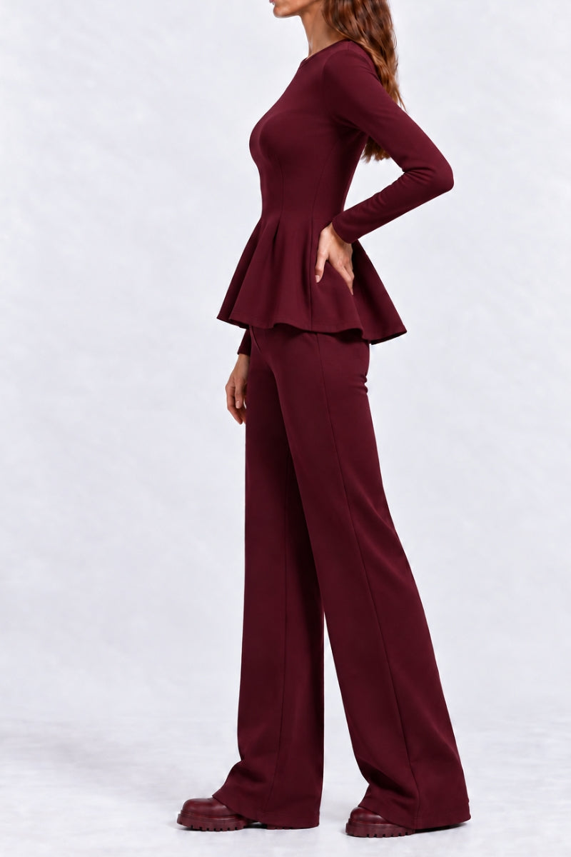 Compleu damă "Muse" din bumbac bluză cu fermoar și pantaloni drepti - Burgundy