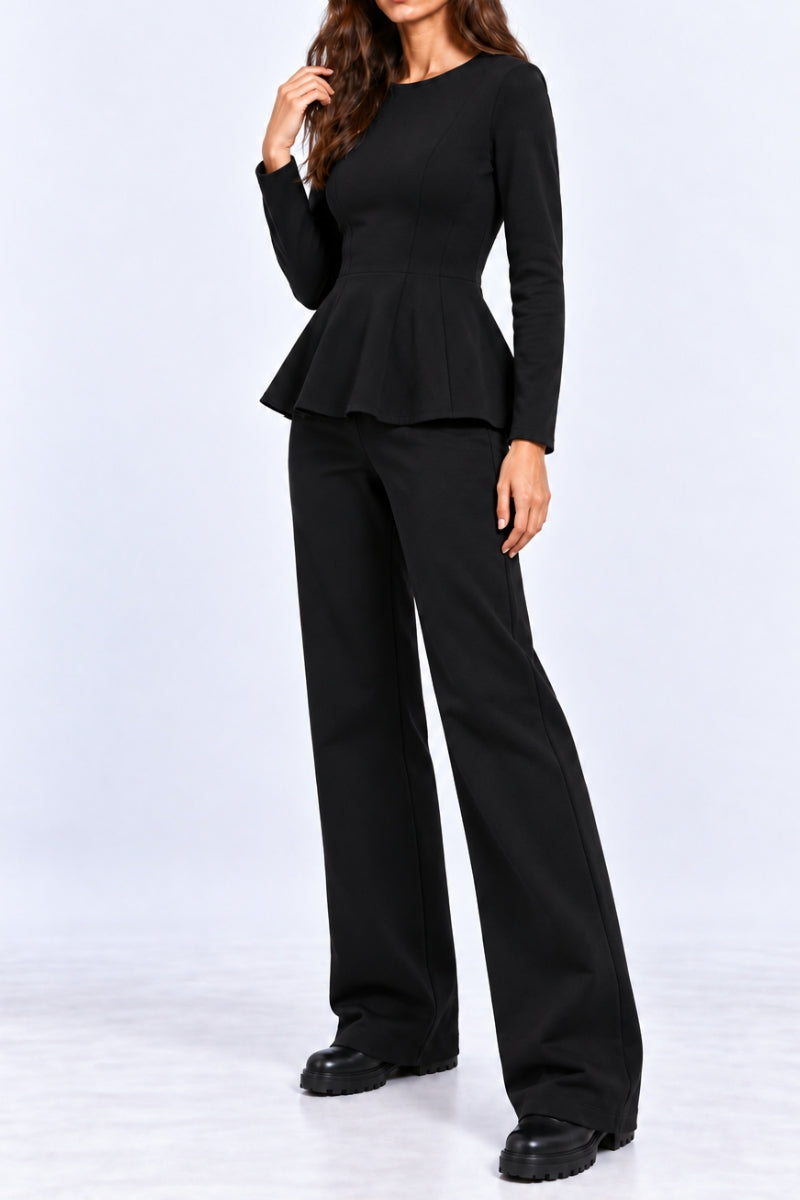 Compleu damă "Muse" din bumbac bluză cu fermoar și pantaloni drepti - Negru