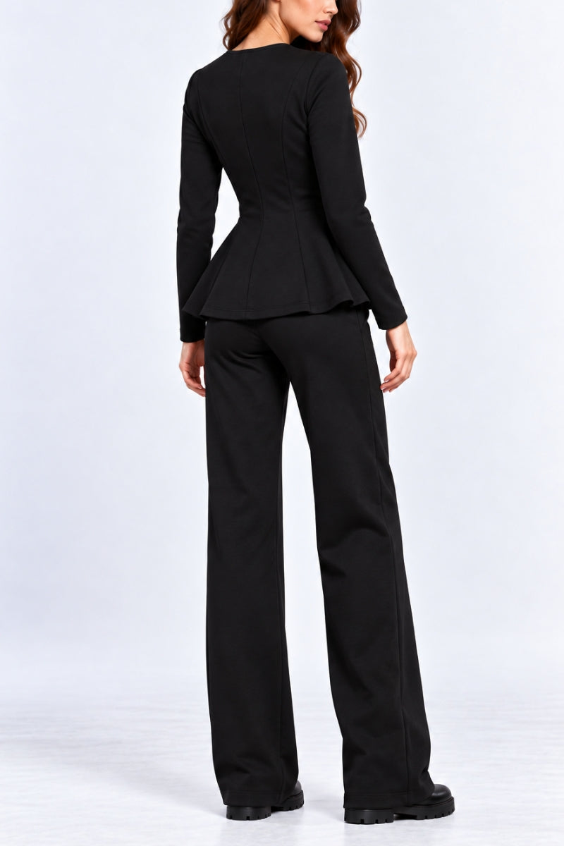 Compleu damă "Muse" din bumbac bluză cu fermoar și pantaloni drepti - Negru