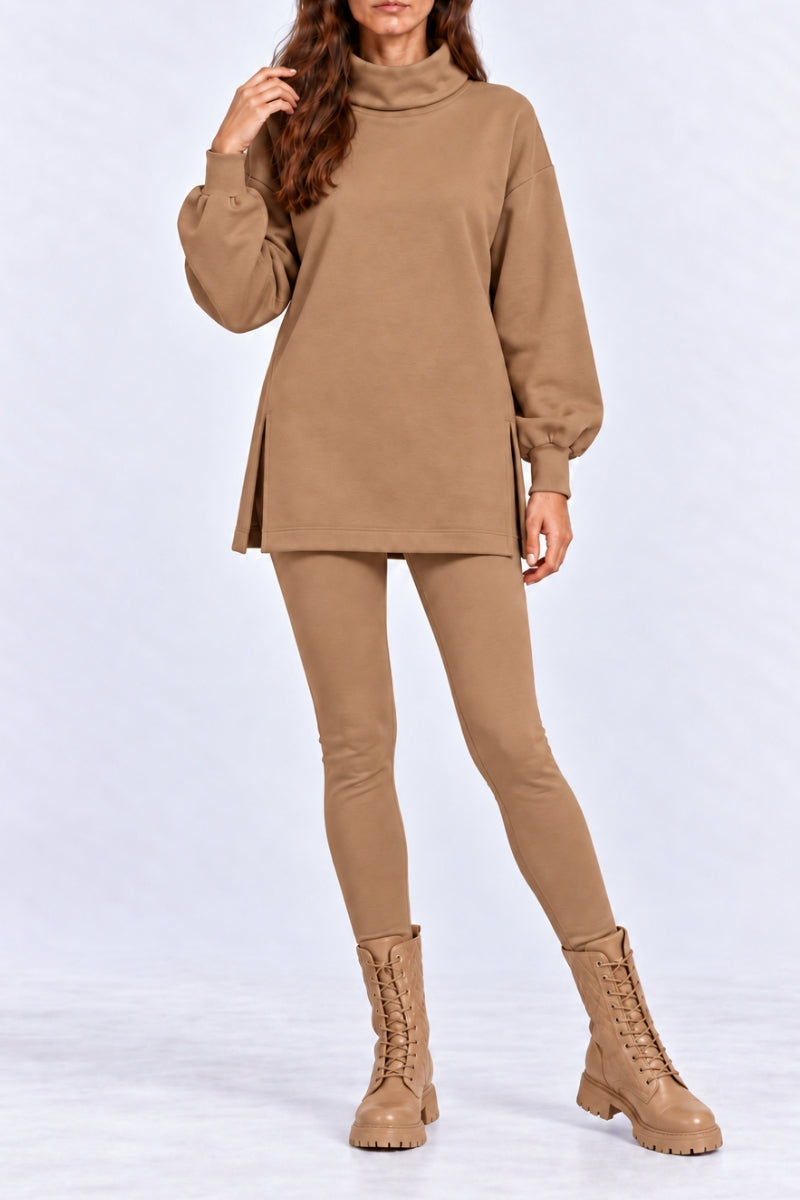 Compleu damă "Sofia" din bumbac bluză și colanți - Beige