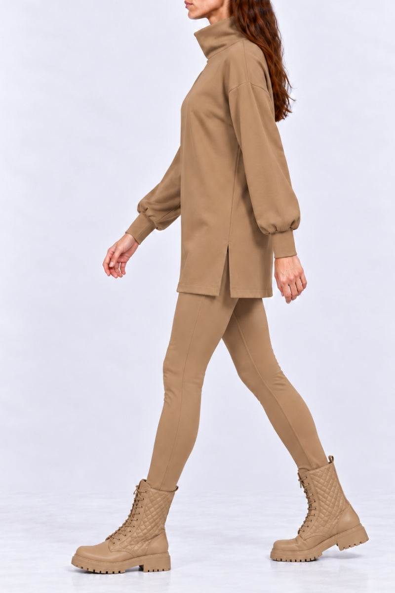 Compleu damă "Sofia" din bumbac bluză și colanți - Beige