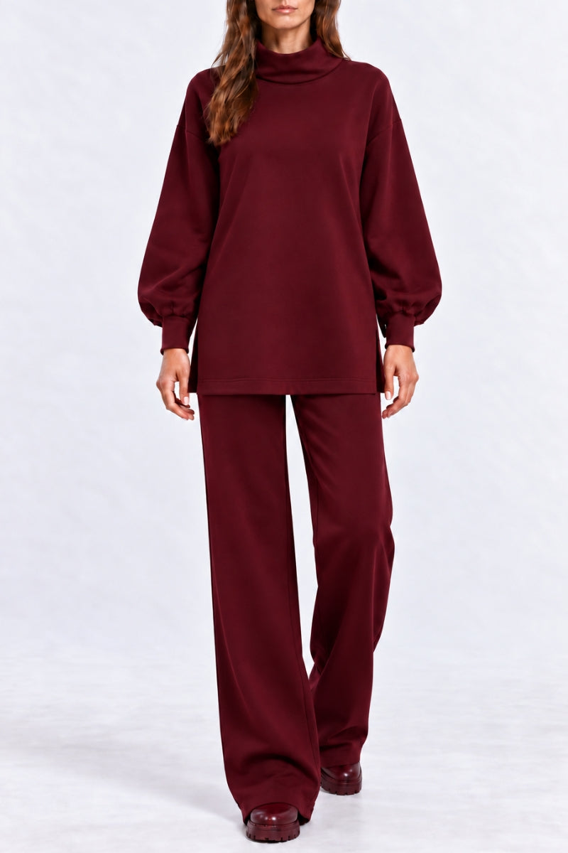 Compleu damă "Sofia" din bumbac bluză și pantaloni drepti - Burgundy