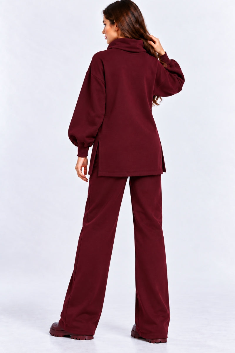 Compleu damă "Sofia" din bumbac bluză și pantaloni drepti - Burgundy