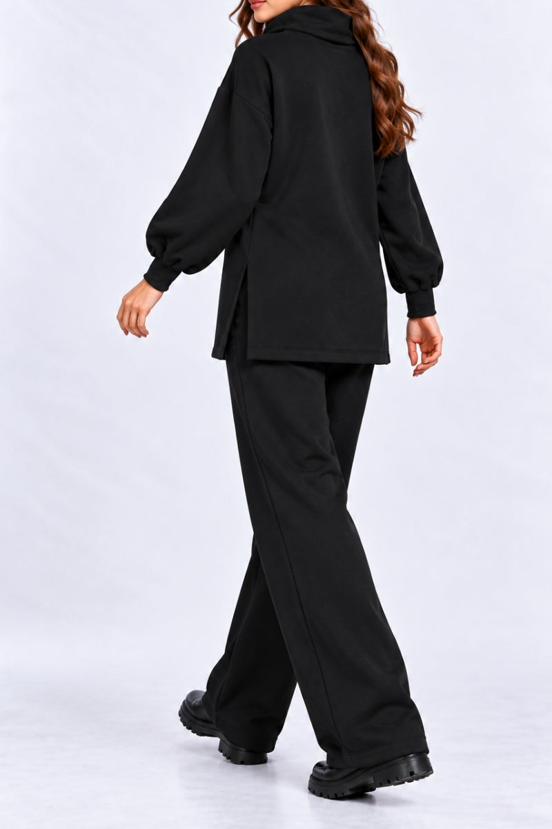 Compleu damă "Sofia" din bumbac bluză și pantaloni drepti - Negru