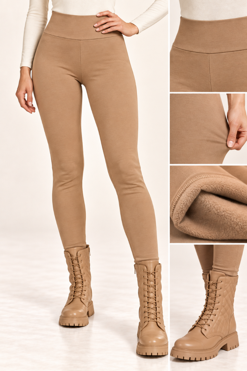 Colanti termici flausati din bumbac cu talie inalta "Michaela"  Sugar Couture - Beige