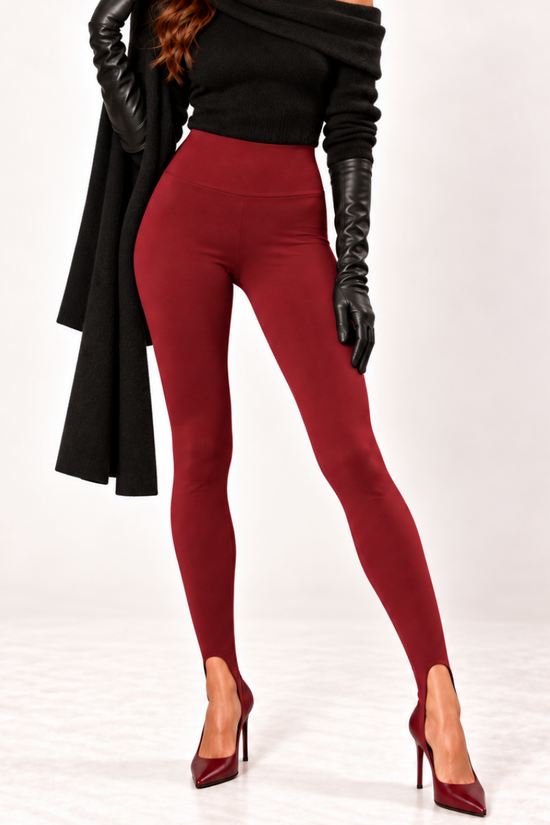 Colanti din bumbac cu talie inalta si decupaj Stirrup "Valerie" Sugar Couture - Burgundy