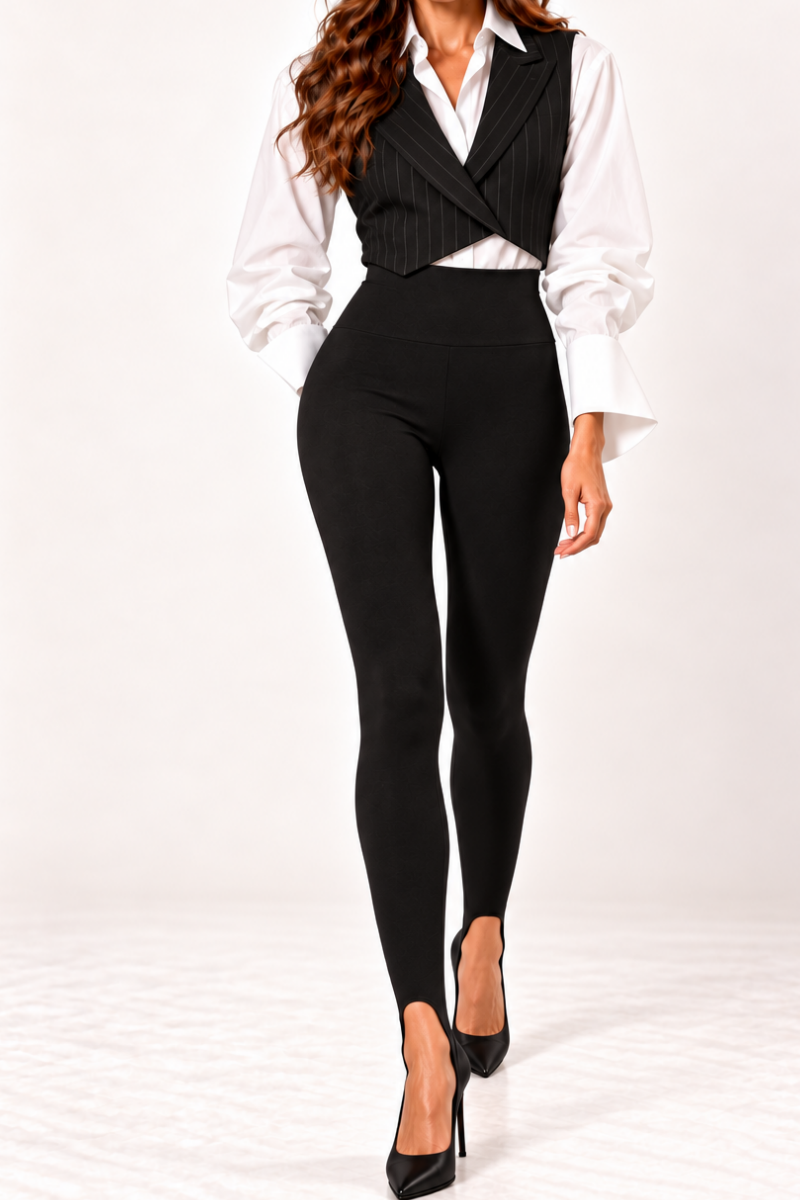 Colanti din bumbac cu talie inalta si decupaj Stirrup "Valerie" Sugar Couture - Negru