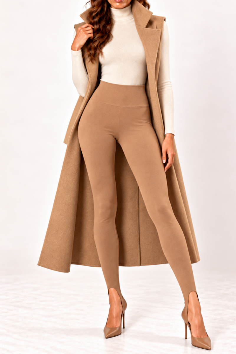 Colanti din bumbac cu talie inalta si decupaj Stirrup "Valerie" Sugar Couture - Beige